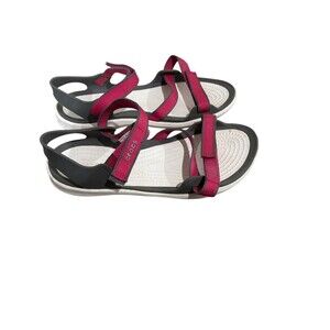 Crocs Swiftwater Webbing Shoes Sandals 7 Pink Gray Adjustable